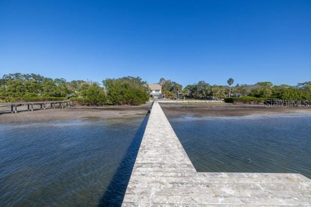 view of dock with a water view