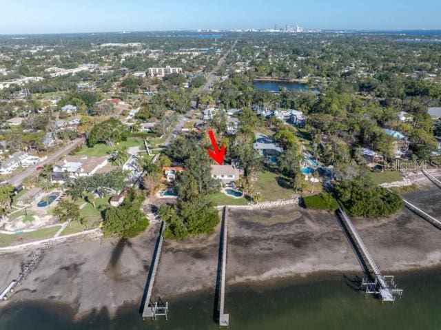 aerial view with a water view