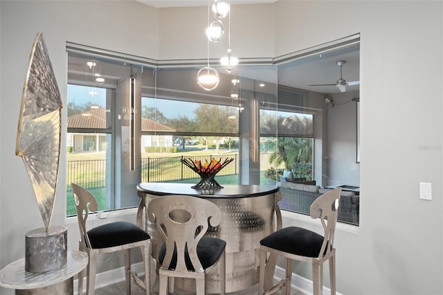 dining room with ceiling fan and a healthy amount of sunlight