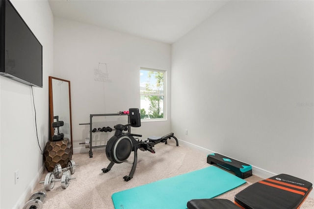 workout room with carpet flooring