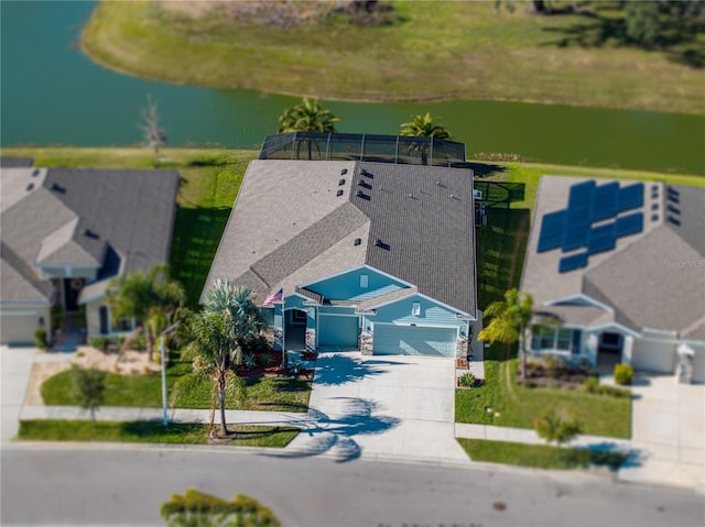 aerial view with a water view