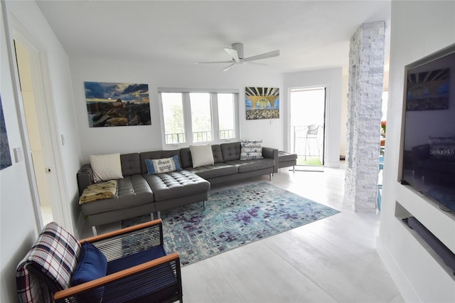 living room with ceiling fan