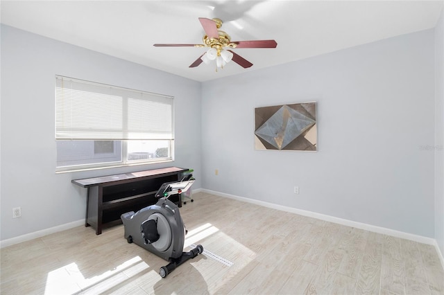 misc room featuring ceiling fan and light hardwood / wood-style floors