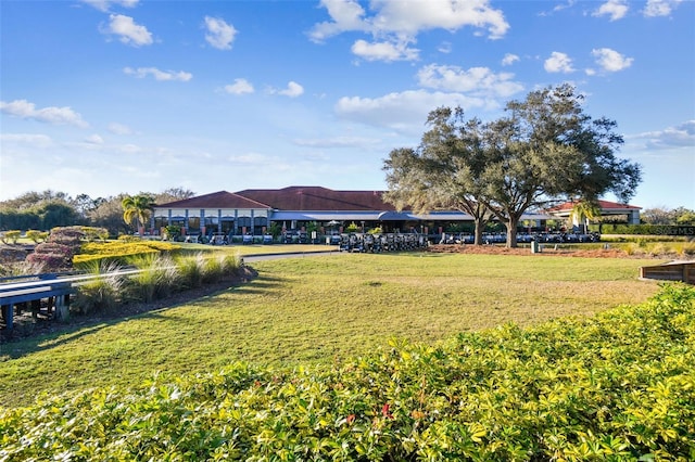 view of property's community featuring a yard