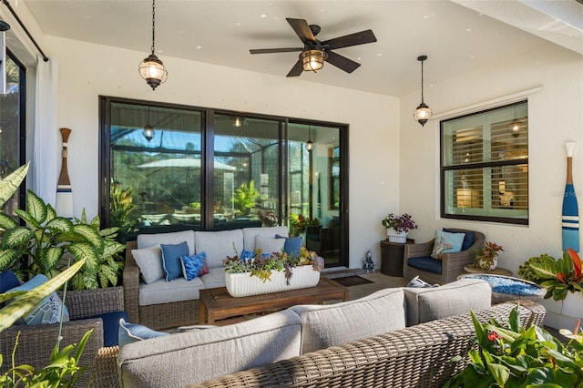 view of patio / terrace with outdoor lounge area and a ceiling fan