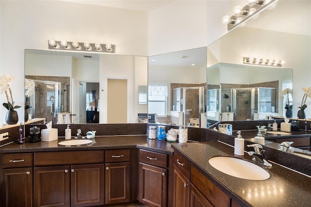 bathroom featuring vanity and walk in shower