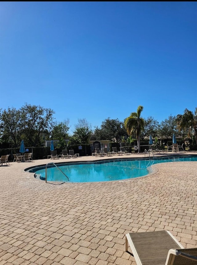 view of swimming pool with a patio