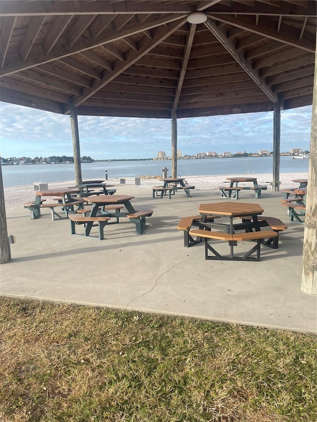 view of property's community featuring a gazebo and a water view