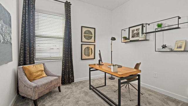 view of carpeted home office