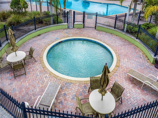 view of swimming pool with a patio