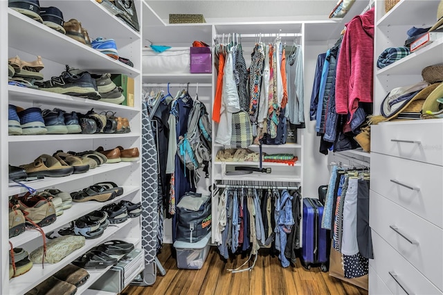 spacious closet featuring hardwood / wood-style flooring