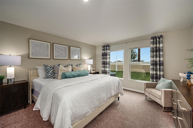 bedroom featuring dark carpet