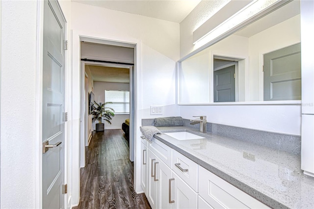 bathroom with vanity and wood finished floors