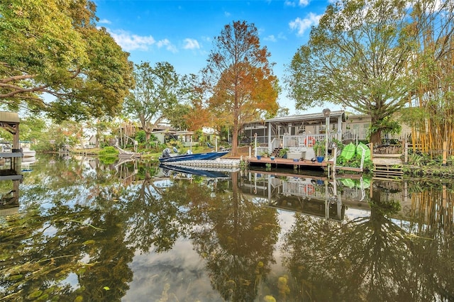 view of dock featuring a water view