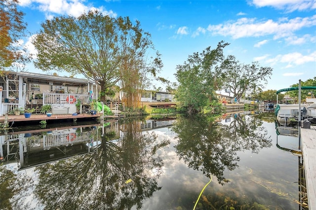 view of dock with a water view