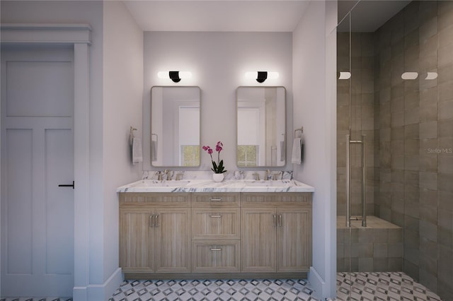 bathroom with vanity and walk in shower