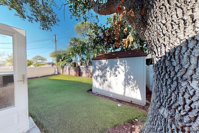 view of yard with a shed