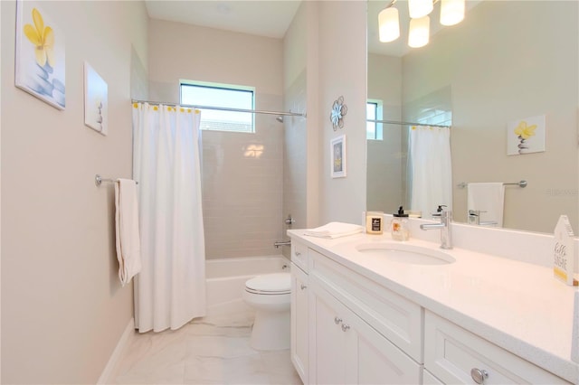 full bathroom featuring toilet, vanity, and shower / bath combo