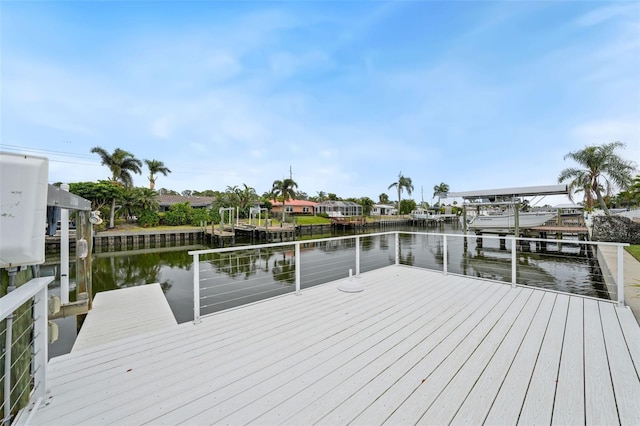 view of dock with a water view