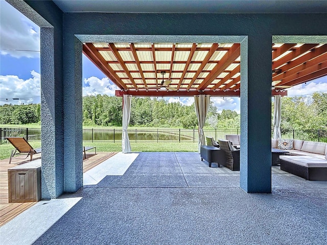 view of patio / terrace with a pergola and a wooden deck