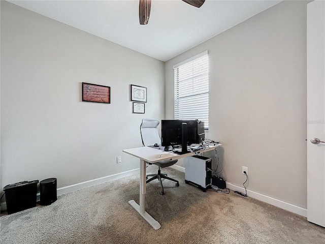 office featuring ceiling fan and carpet floors