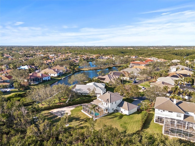 aerial view with a water view