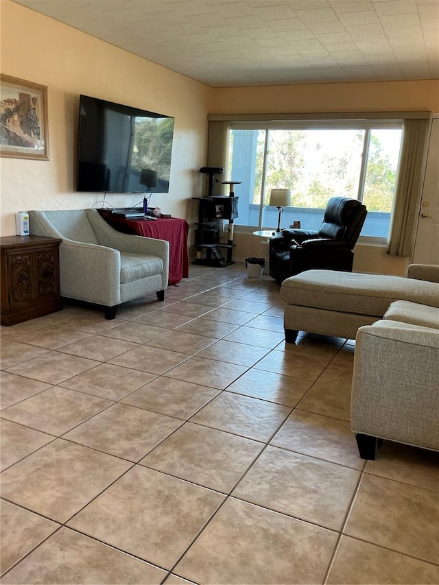 living room featuring light tile patterned floors