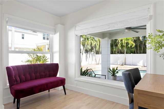 interior space featuring ceiling fan and plenty of natural light