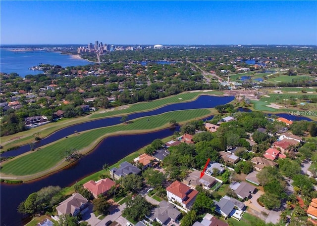 aerial view with a water view