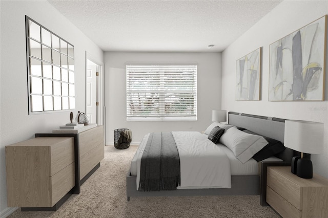 carpeted bedroom featuring a textured ceiling