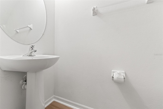 bathroom with hardwood / wood-style floors