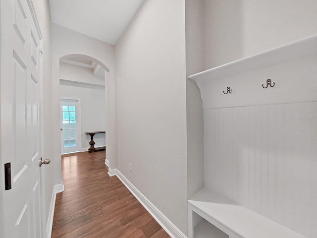 mudroom with dark hardwood / wood-style flooring