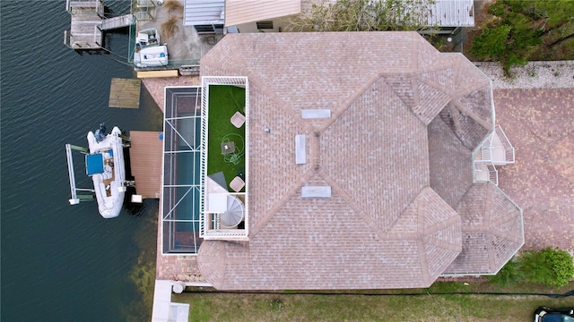 drone / aerial view featuring a water view