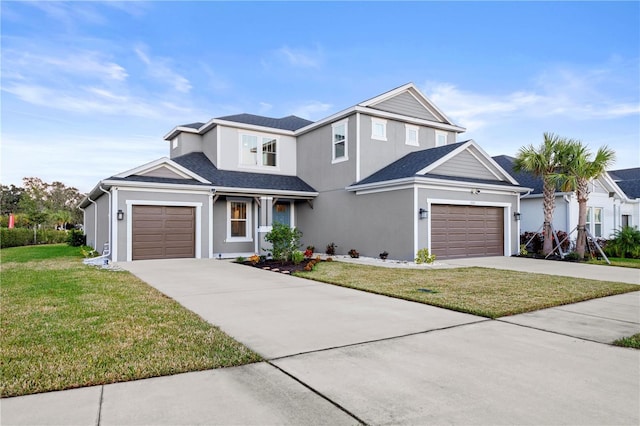 view of front facade with a garage and a front lawn