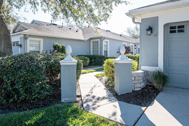 exterior space with a garage