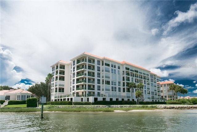 view of property with a water view