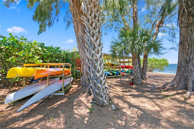 view of yard with a water view