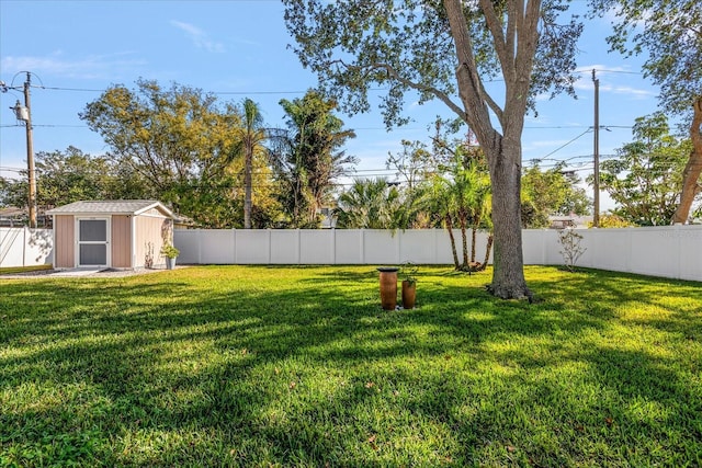 view of yard featuring a shed