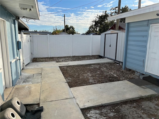 view of yard with a storage shed