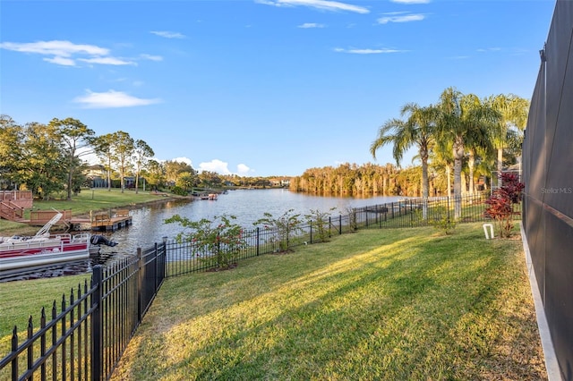 view of yard with a water view