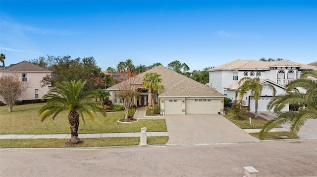 view of front of property featuring a garage and a front yard