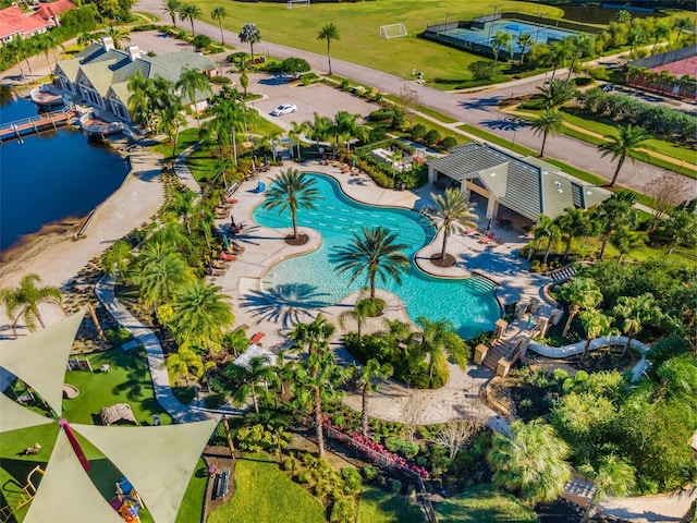 aerial view with a water view