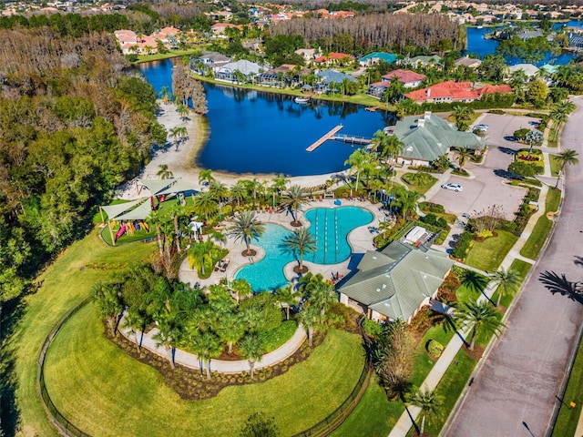 aerial view with a water view