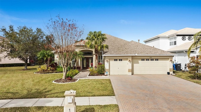 view of front of house featuring a garage and a front yard