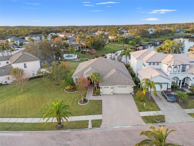 bird's eye view featuring a water view