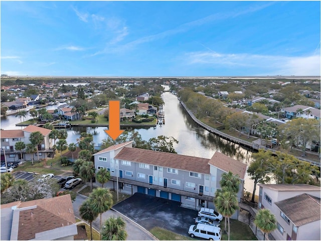 drone / aerial view featuring a water view