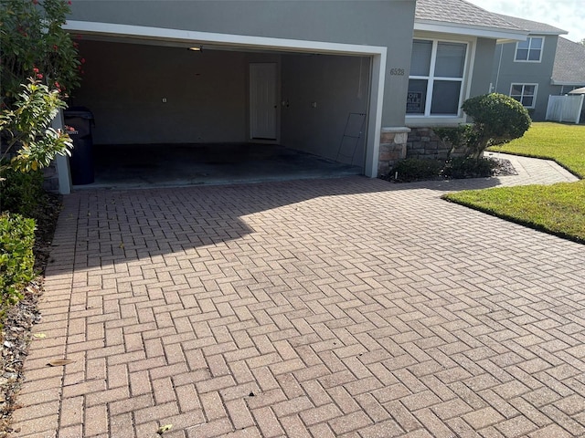 exterior space with a garage