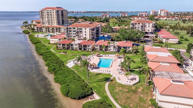 aerial view with a water view