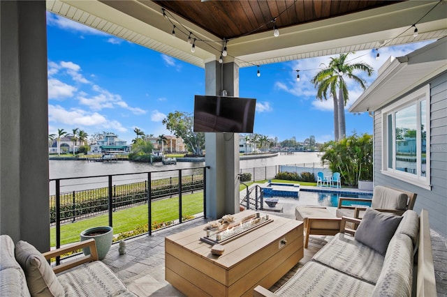 view of patio with a fenced in pool and an outdoor hangout area