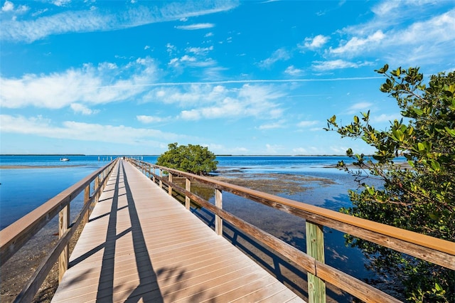 view of dock with a water view